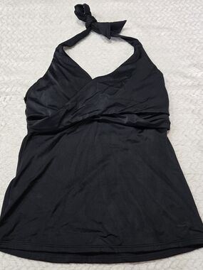 Athleta Black Twist Front Tankini Swim Top 32D DD Built In Bra Wired with Pads